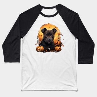 Staffordshire Bull Terrier Halloween Baseball T-Shirt